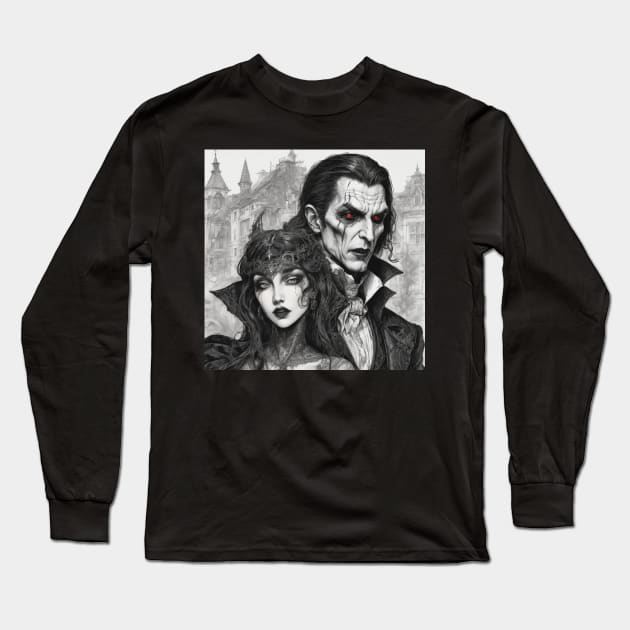 vampire painting   art watercoler Long Sleeve T-Shirt by nonagobich